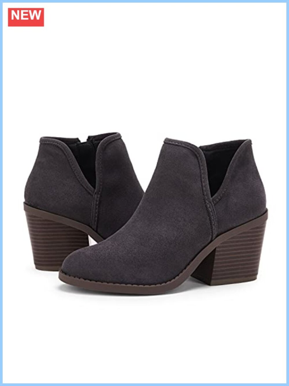 Womens Faux Suede Ankle Boots Chunky Stacked Heel Slip On Side Zipper Western